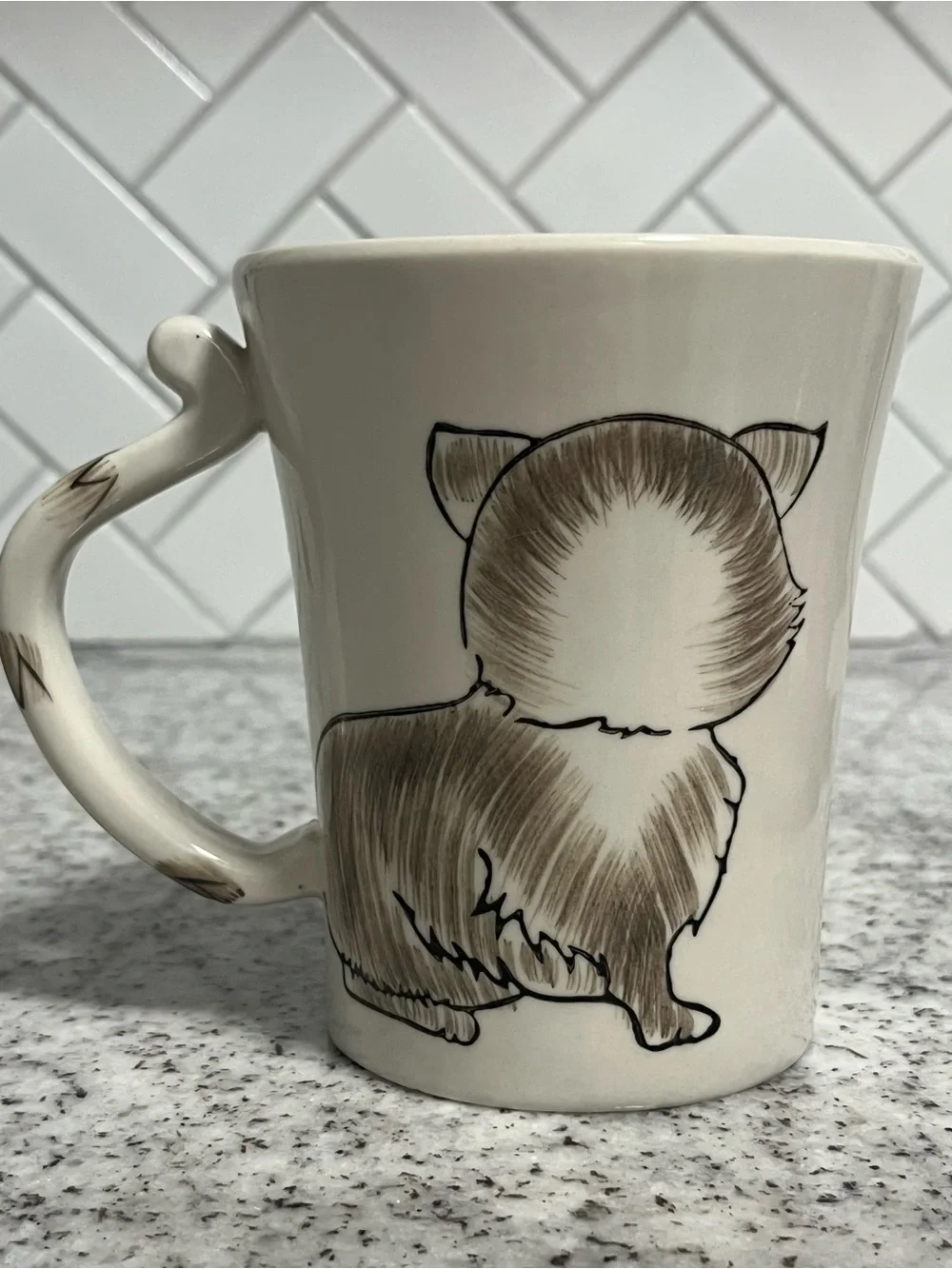 Pier 1 Imports Hand Painted Gray Cat Stoneware Coffee Mug Tail Handle 12 oz